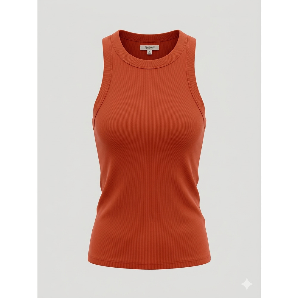 Madewell Bright Rust Orange Ribbed High Neck Cutoff Sleeveless Tank Top S